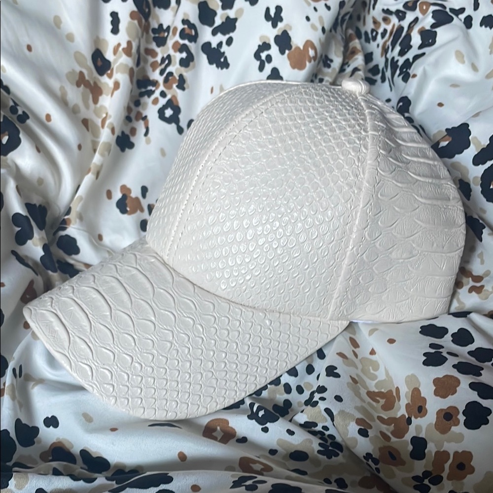 Cream Snake Textured Hat with Classic Curved Brim